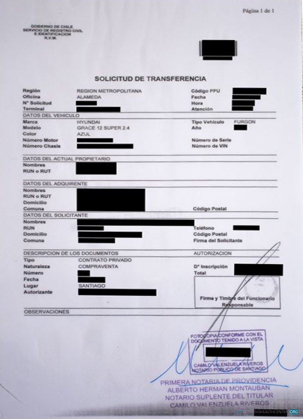 Download Chile vehicle registration certificate Photoshop template